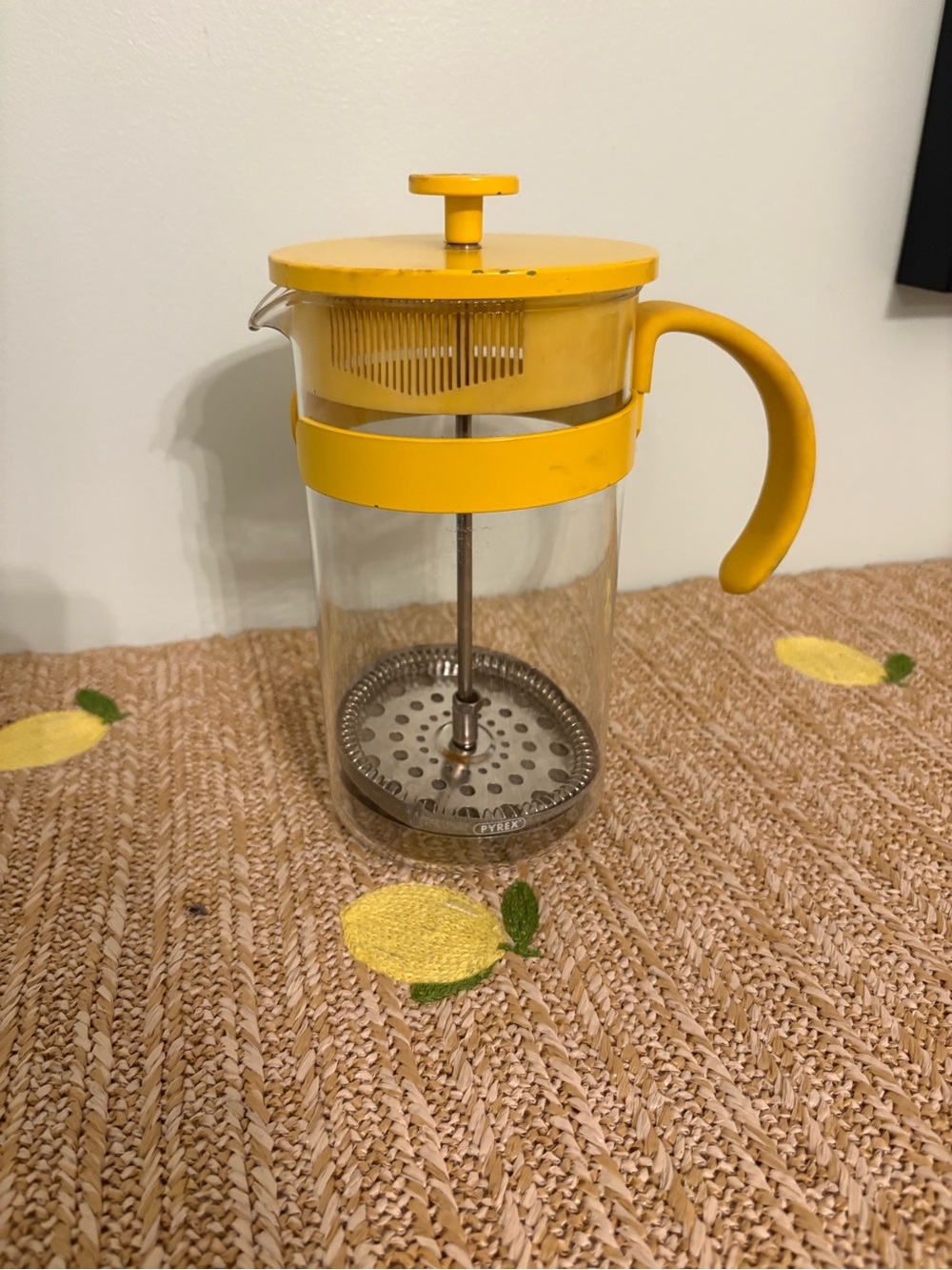 Vintage Pyrex Canary Yellow French Press Coffee Maker Glass Beaker Pot 8 Inch